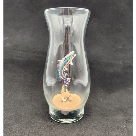 Unique Clear Glass Vase With Multi-Colored Glass Fish Suspended Inside Art Gift - Picture 2 of 13